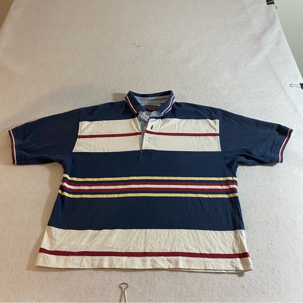 Round tree & Yorke Cropped Shirt Striped Polo Shirt Medium size Short Sleeve Med